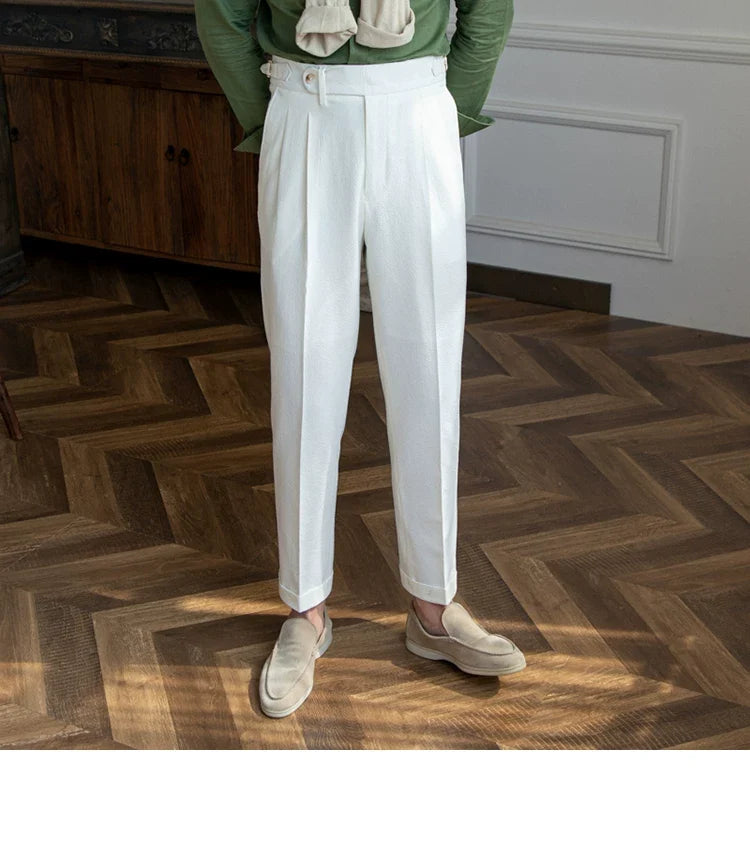 Deer Sanxian Business Men's Summer Bubble Gauze Naples High Waist Straight Pants Japanese Breathable Casual Pants