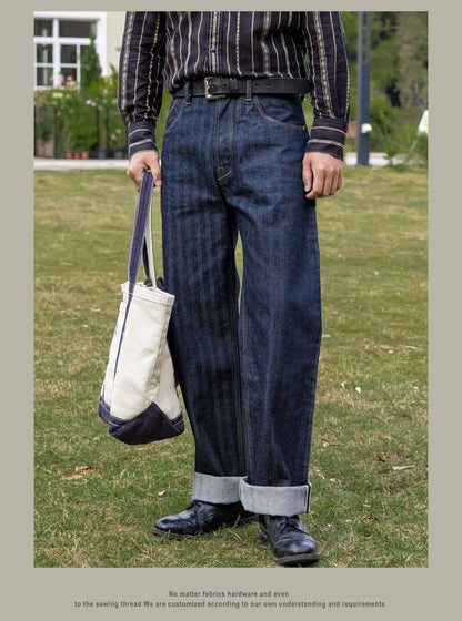 Vintage 15 Oz Indigo Selvage Stylish Trousers Mens Casual Raw Denim Jean Pants