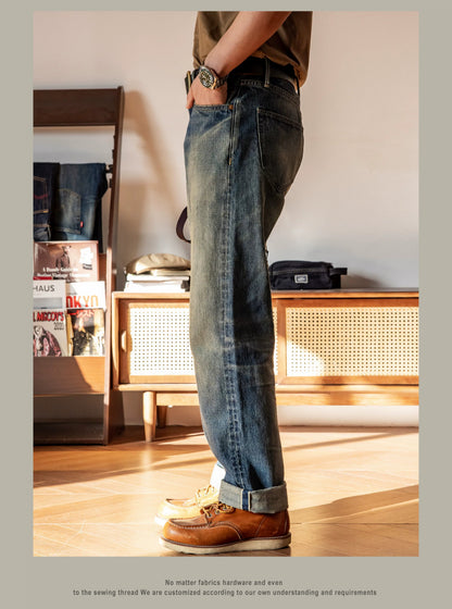 Good Quality  Washed Slim Fitting Denim Pants 100% Cotton Heavy Thick Jean 14oz
