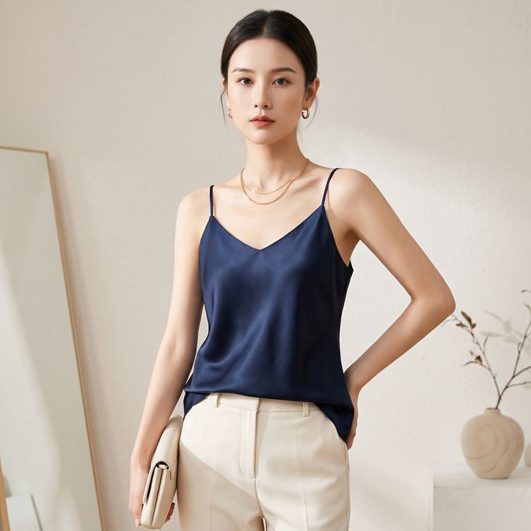 Double-Layer Silk Camisole for Women, Mulberry Silk Bandeau, Sexy V-neck Tanks and Camis, Summer Vest, 2025