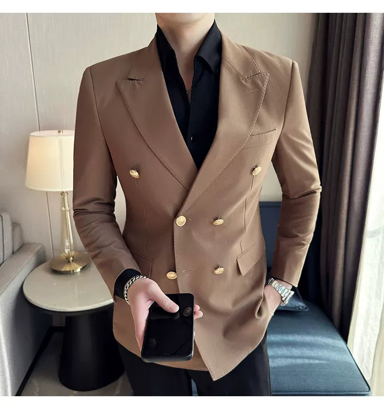 2023 Classic Luxury Mens  Double Breasted Suit Jacket Groom Wedding Tuxedos Business Casual Blazer Social Club Outfits Suit Coat