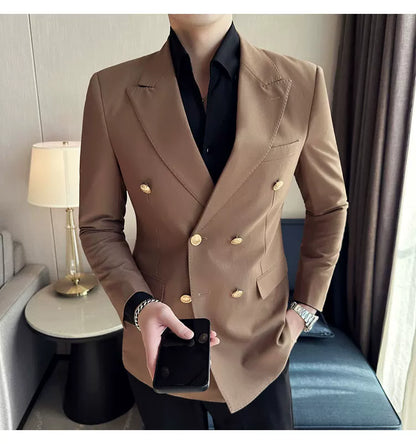 2023 Classic Luxury Mens  Double Breasted Suit Jacket Groom Wedding Tuxedos Business Casual Blazer Social Club Outfits Suit Coat