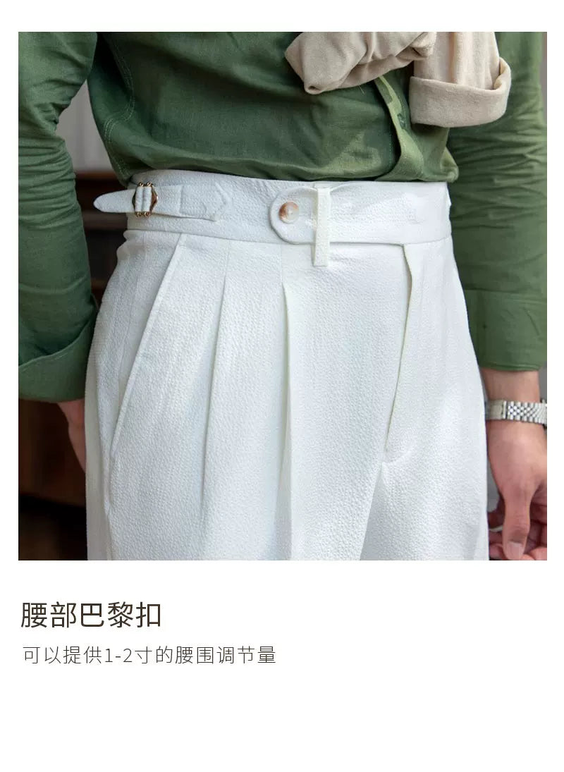 Deer Sanxian Business Men's Summer Bubble Gauze Naples High Waist Straight Pants Japanese Breathable Casual Pants