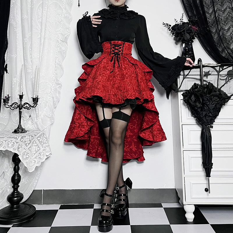 Fairycore Grunge Lolita Skirt Women Dark Gothic Christmas High Waist Bandage Corset Skirt Aesthetic Streetwear Partywear