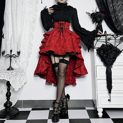 Fairycore Grunge Lolita Skirt Women Dark Gothic Christmas High Waist Bandage Corset Skirt Aesthetic Streetwear Partywear