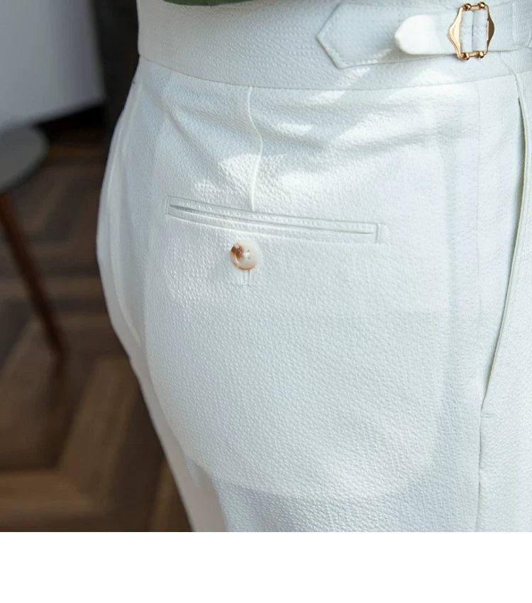 Deer Sanxian Business Men's Summer Bubble Gauze Naples High Waist Straight Pants Japanese Breathable Casual Pants