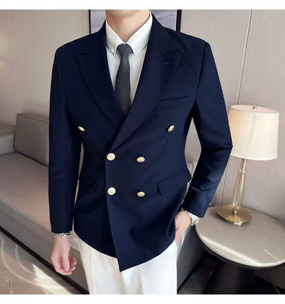 2023 Classic Luxury Mens  Double Breasted Suit Jacket Groom Wedding Tuxedos Business Casual Blazer Social Club Outfits Suit Coat