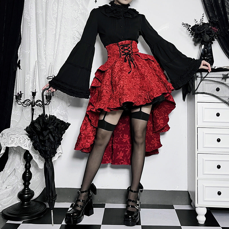 Fairycore Grunge Lolita Skirt Women Dark Gothic Christmas High Waist Bandage Corset Skirt Aesthetic Streetwear Partywear