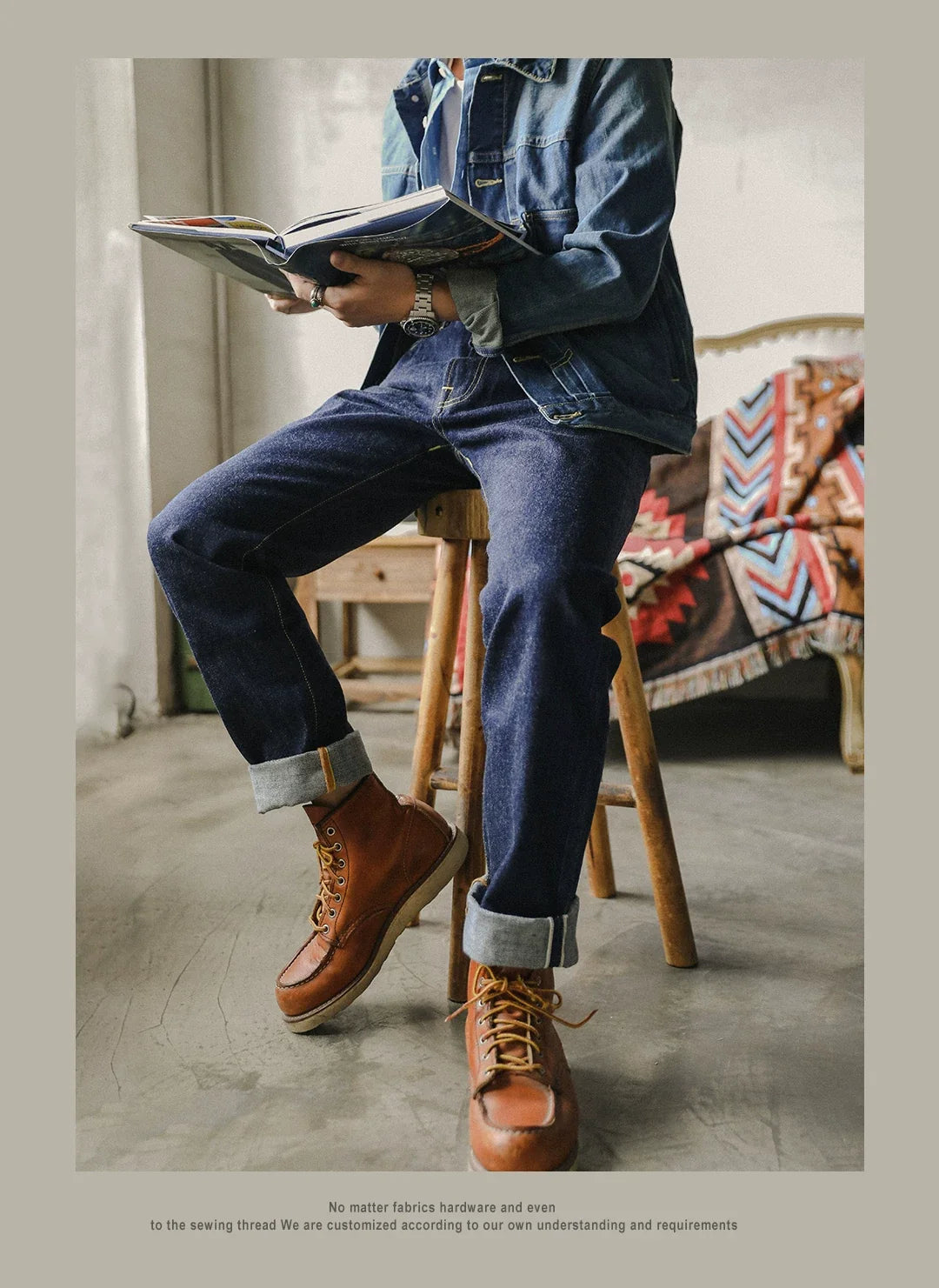 Raw Denim Jeans 16oz Heavy Weight Indigo Selvage One Washed Sanforized Zipper Pants
