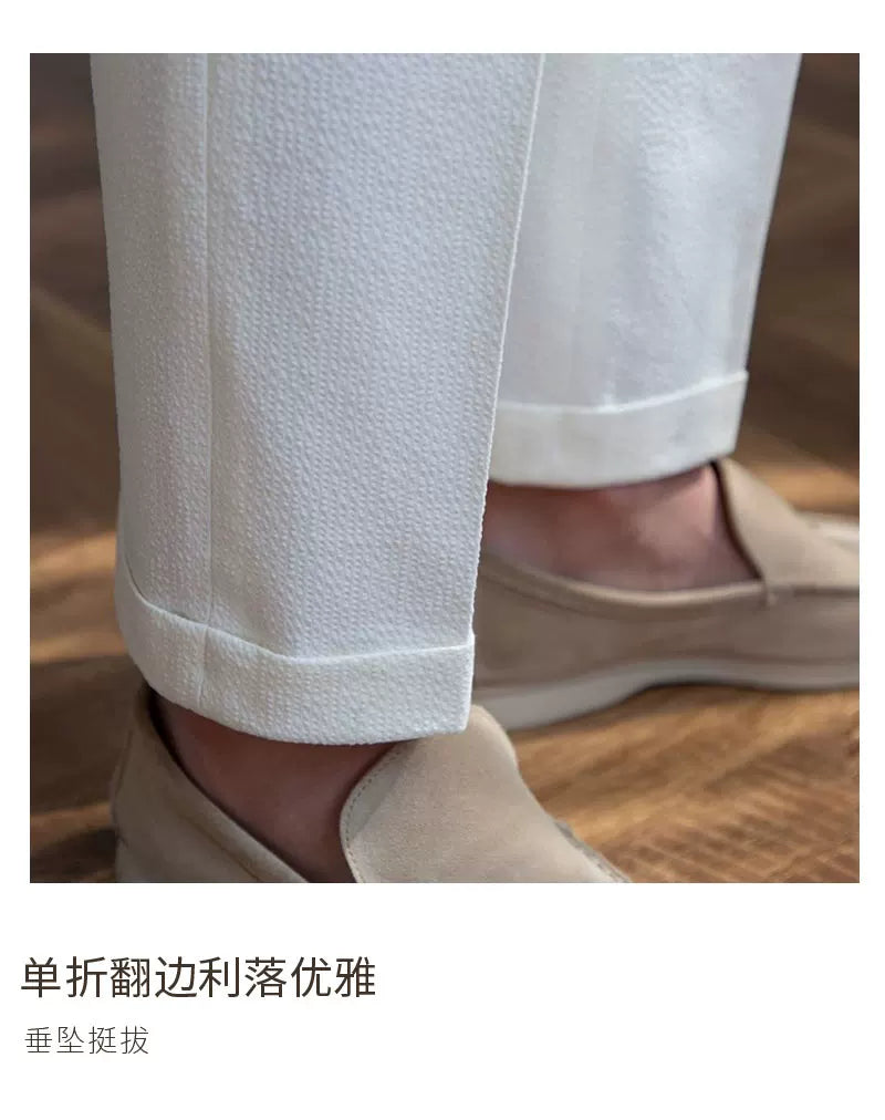 Deer Sanxian Business Men's Summer Bubble Gauze Naples High Waist Straight Pants Japanese Breathable Casual Pants