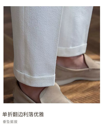 Deer Sanxian Business Men's Summer Bubble Gauze Naples High Waist Straight Pants Japanese Breathable Casual Pants
