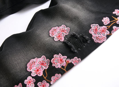 Men Straight Jean Denim Pants Jeans Loose Ankle Length Pant Pockets Casual Washed High Street Distressed Zipper Fly Spliced