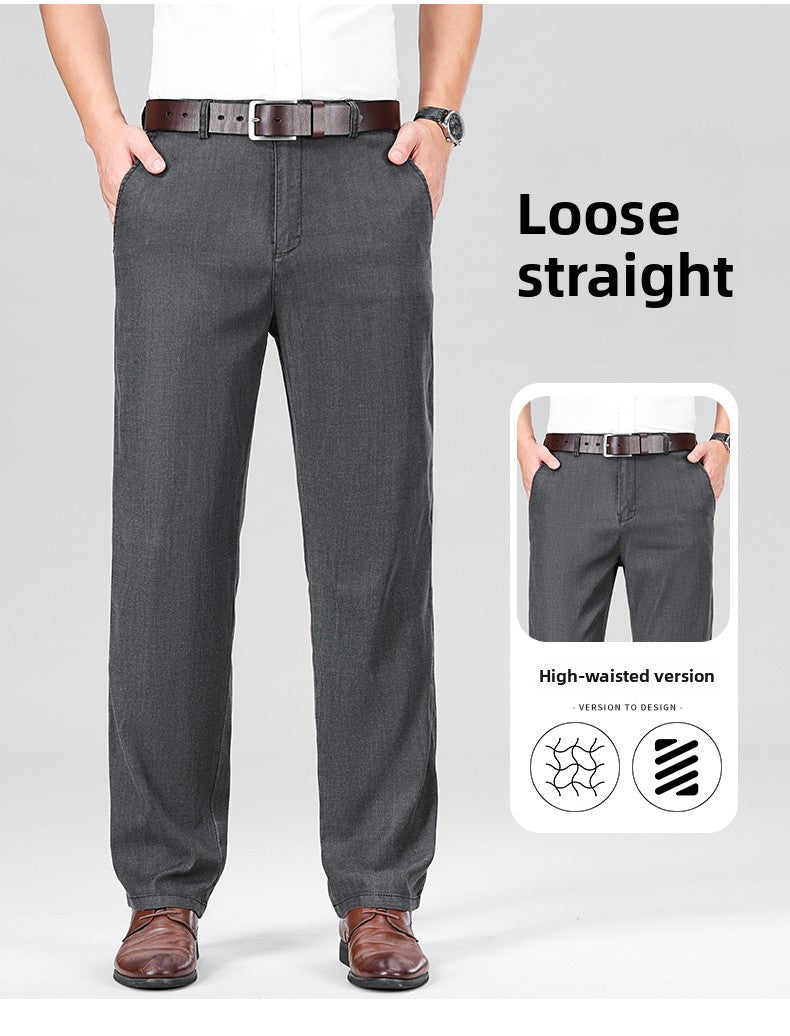 Fabric 2026  Spring Summer Men's Black Thin Straight Jeans Classic Style Business Fashion Stretch Loose Jeans Male Brand
