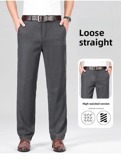 Fabric 2026  Spring Summer Men's Black Thin Straight Jeans Classic Style Business Fashion Stretch Loose Jeans Male Brand