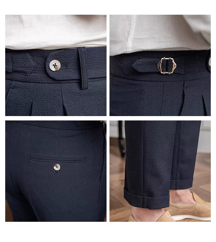 Deer Sanxian Business Men's Summer Bubble Gauze Naples High Waist Straight Pants Japanese Breathable Casual Pants