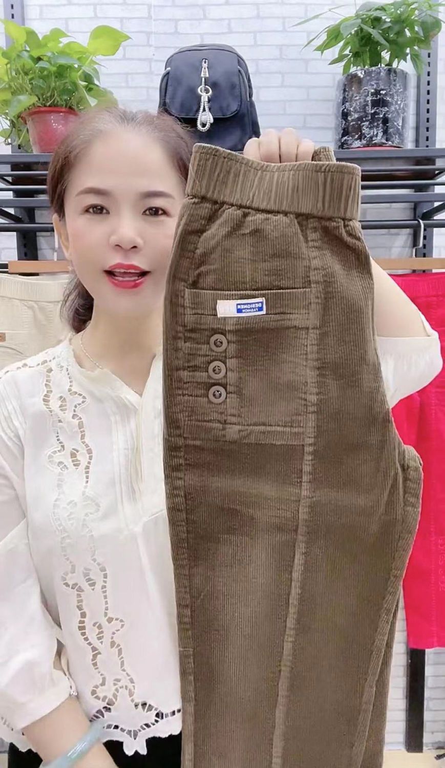 Elegant Women Streetwear Korean Fashion Casual Pant Solid Corduroy Harlan Button Pockets Pants New Autumn Winter Pants Plus Size