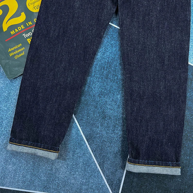 14oz Red Selvedge Denim Jeans for Men Heavyweight Raw Desilted Indigo Cotton Pants Youth Male Fashion Loose Straight Trousers