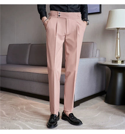 British Style Autumn New Solid High Waist Trousers Men Formal Pants 2025 High Quality Slim Fit Business Casual Suit Pants Hommes