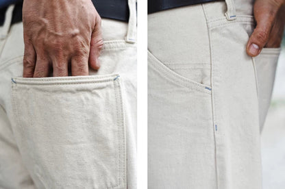 Mens Jeans Selvedge Denim White Jeans Regular Fit hight Rise  14 Oz One Wash