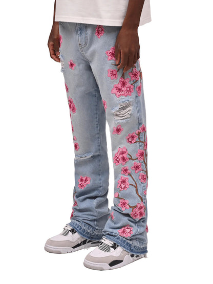 Men Straight Jean Denim Pants Jeans Loose Ankle Length Pant Pockets Casual Washed High Street Distressed Zipper Fly Spliced