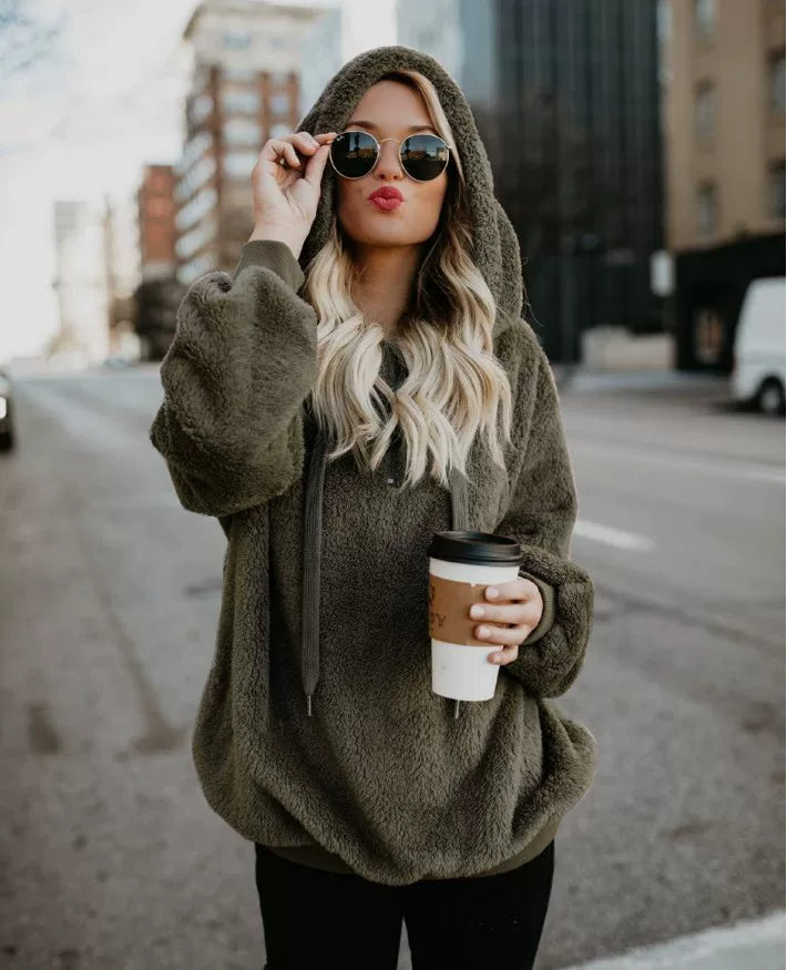Fashion Trend Long-sleeved Hooded Solid Color, Women's Sweater Coat