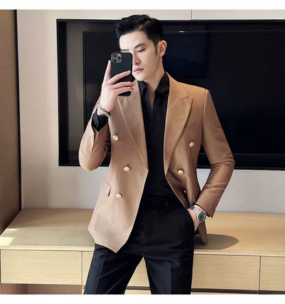 2023 Classic Luxury Mens  Double Breasted Suit Jacket Groom Wedding Tuxedos Business Casual Blazer Social Club Outfits Suit Coat
