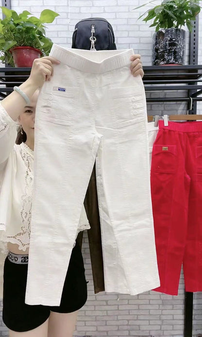 Elegant Women Streetwear Korean Fashion Casual Pant Solid Corduroy Harlan Button Pockets Pants New Autumn Winter Pants Plus Size