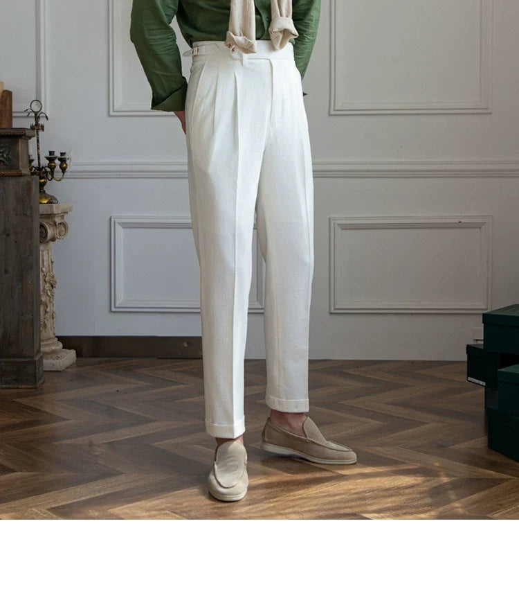 Deer Sanxian Business Men's Summer Bubble Gauze Naples High Waist Straight Pants Japanese Breathable Casual Pants