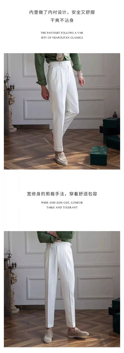 Deer Sanxian Business Men's Summer Bubble Gauze Naples High Waist Straight Pants Japanese Breathable Casual Pants