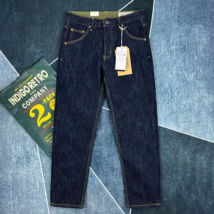 14oz Red Selvedge Denim Jeans for Men Heavyweight Raw Desilted Indigo Cotton Pants Youth Male Fashion Loose Straight Trousers