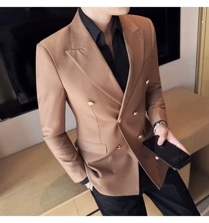 2023 Classic Luxury Mens  Double Breasted Suit Jacket Groom Wedding Tuxedos Business Casual Blazer Social Club Outfits Suit Coat