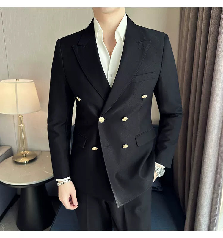 2023 Classic Luxury Mens  Double Breasted Suit Jacket Groom Wedding Tuxedos Business Casual Blazer Social Club Outfits Suit Coat