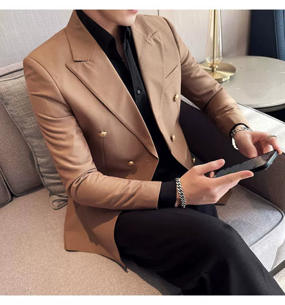 2023 Classic Luxury Mens  Double Breasted Suit Jacket Groom Wedding Tuxedos Business Casual Blazer Social Club Outfits Suit Coat