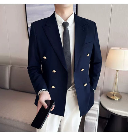 2023 Classic Luxury Mens  Double Breasted Suit Jacket Groom Wedding Tuxedos Business Casual Blazer Social Club Outfits Suit Coat