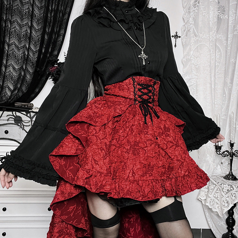 Fairycore Grunge Lolita Skirt Women Dark Gothic Christmas High Waist Bandage Corset Skirt Aesthetic Streetwear Partywear