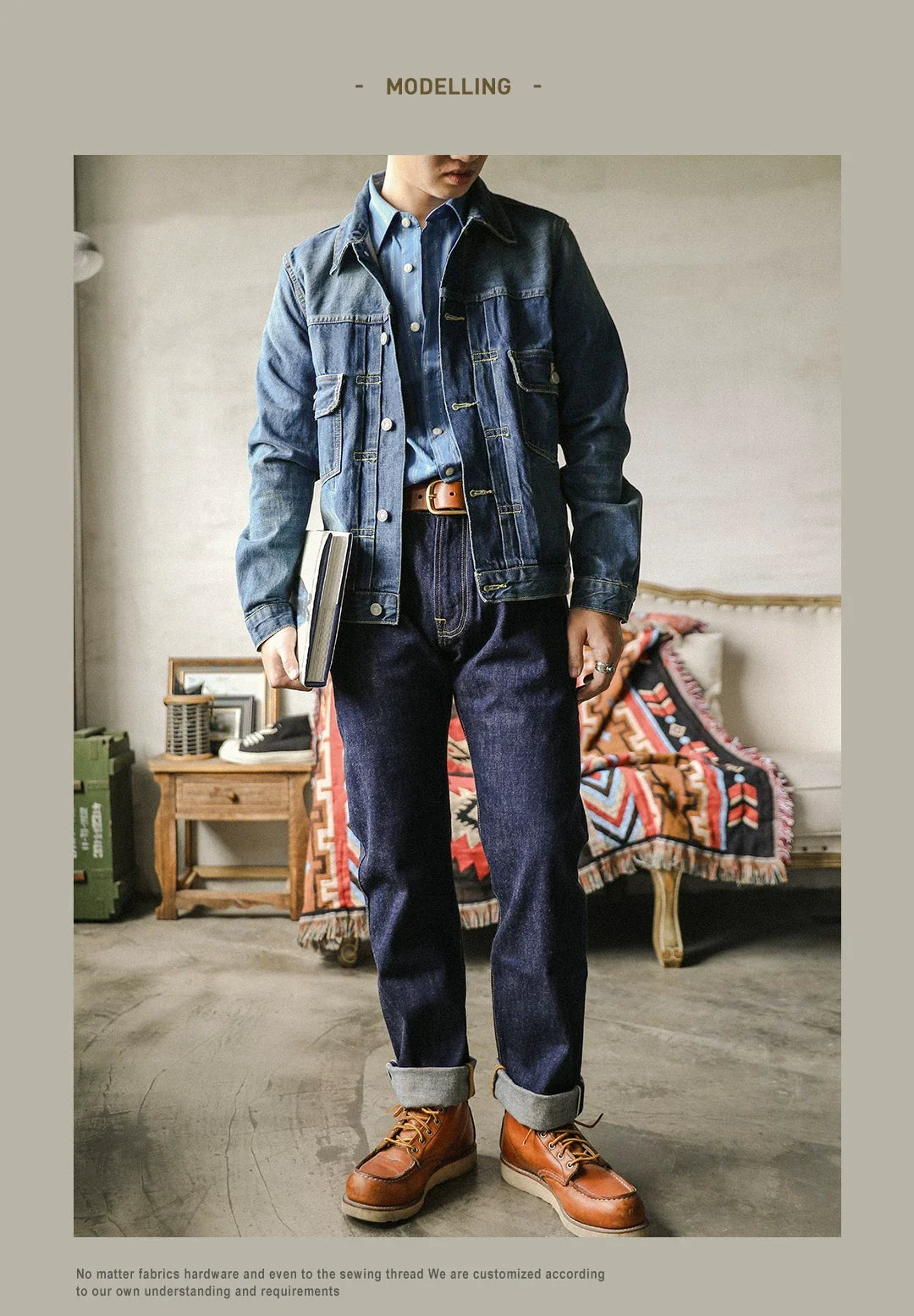 Raw Denim Jeans 16oz Heavy Weight Indigo Selvage One Washed Sanforized Zipper Pants