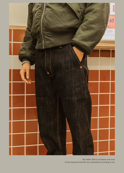 Heavy Weight 18oz Indigo Selvage Unwashed Pants Unsanforised Thick High Waist Raw Denim Jean