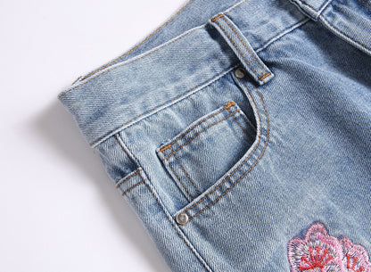 Men Straight Jean Denim Pants Jeans Loose Ankle Length Pant Pockets Casual Washed High Street Distressed Zipper Fly Spliced