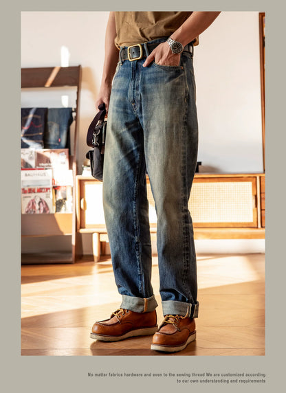 Good Quality  Washed Slim Fitting Denim Pants 100% Cotton Heavy Thick Jean 14oz