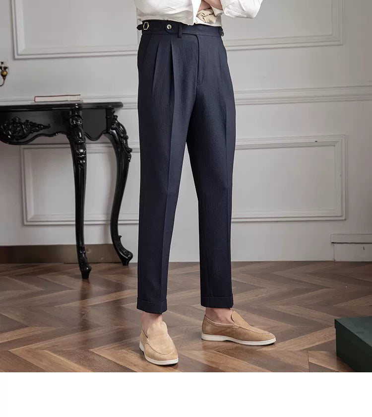 Deer Sanxian Business Men's Summer Bubble Gauze Naples High Waist Straight Pants Japanese Breathable Casual Pants
