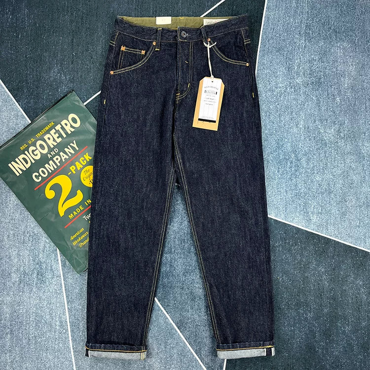 14oz Red Selvedge Denim Jeans for Men Heavyweight Raw Desilted Indigo Cotton Pants Youth Male Fashion Loose Straight Trousers