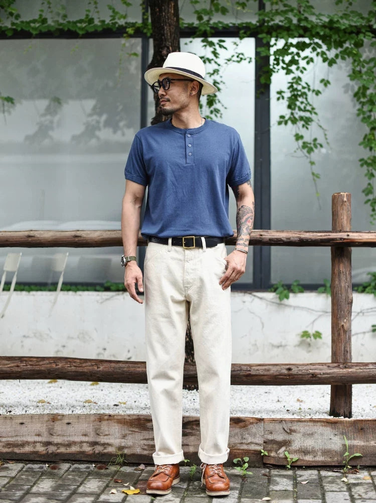 Mens Jeans Selvedge Denim White Jeans Regular Fit hight Rise  14 Oz One Wash
