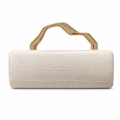 Luxury Burgundy Crocodile Pattern PU Evening Clutch with Gilded Shaped Handle for Ladies Fashionable Party Handbag