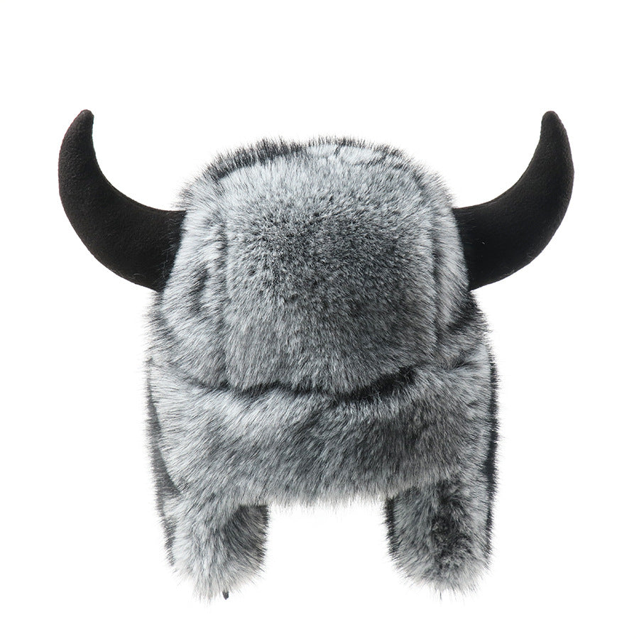Imitation Fur Warm Horned Lei Feng Hats for Men Winter Russian Ushanka Hat Outdoor Thicked Windproof Ear Protection Caps