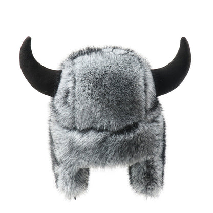 Imitation Fur Warm Horned Lei Feng Hats for Men Winter Russian Ushanka Hat Outdoor Thicked Windproof Ear Protection Caps