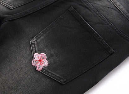 Men Straight Jean Denim Pants Jeans Loose Ankle Length Pant Pockets Casual Washed High Street Distressed Zipper Fly Spliced