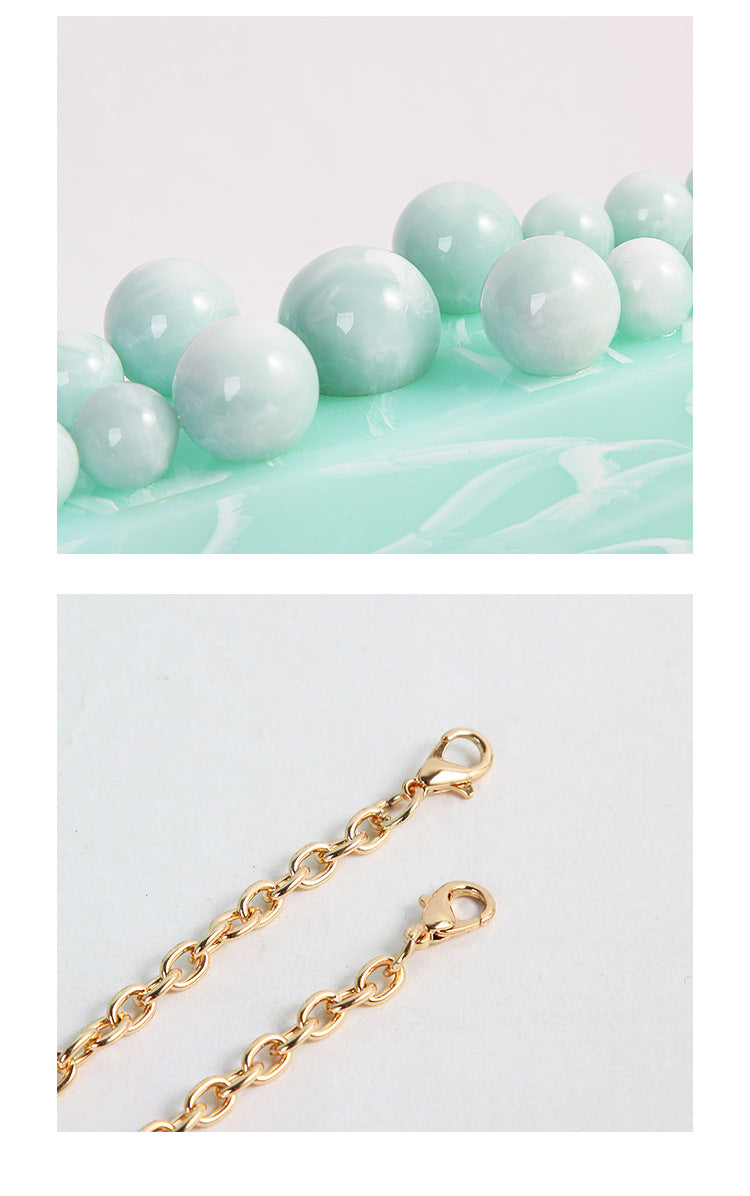 Fashion Women Acrylic Turquoise Evening Clutch Bag Small Pearls Party Black Designer Day Purse Crossbody Chain