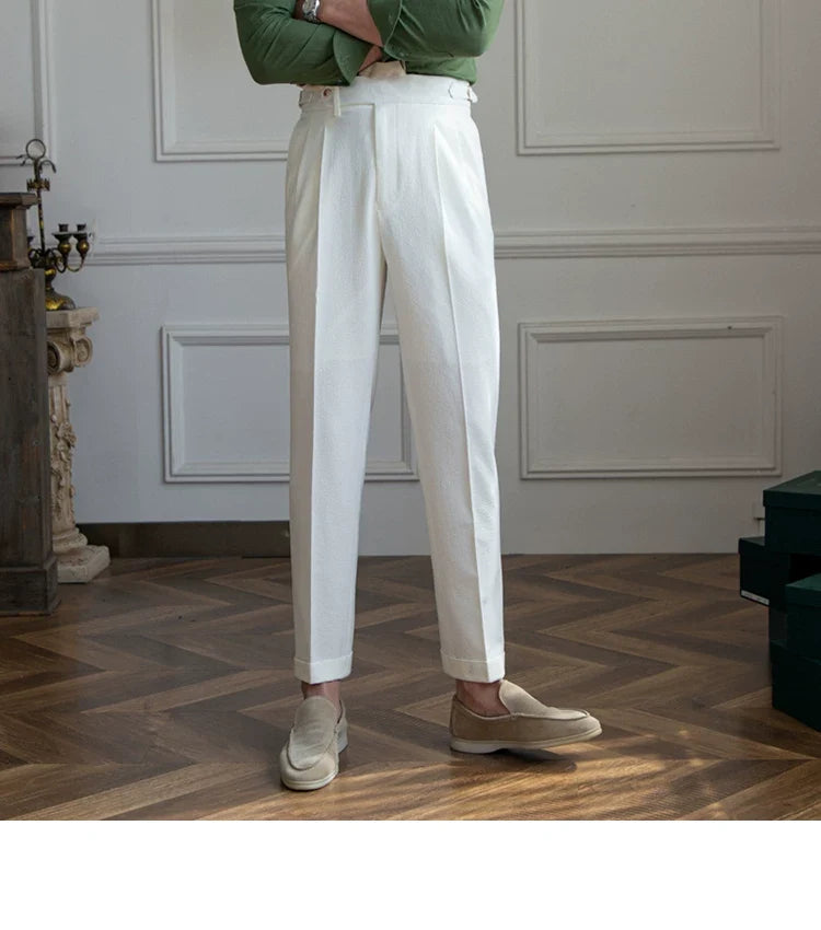 Deer Sanxian Business Men's Summer Bubble Gauze Naples High Waist Straight Pants Japanese Breathable Casual Pants
