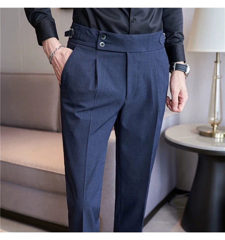 British Style Autumn New Solid High Waist Trousers Men Formal Pants 2025 High Quality Slim Fit Business Casual Suit Pants Hommes