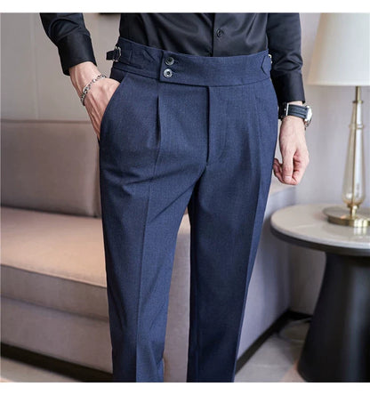 British Style Autumn New Solid High Waist Trousers Men Formal Pants 2025 High Quality Slim Fit Business Casual Suit Pants Hommes